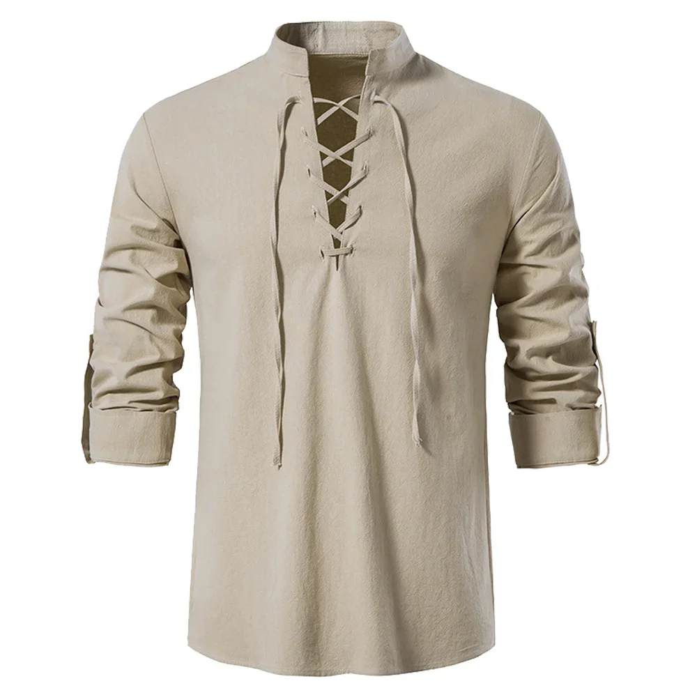 Medieval Gothic Lace Up Pirate Shirt - Vintage cosplay medieval masculino pirata camisa