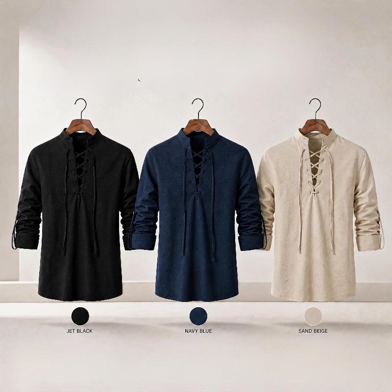 Medieval Gothic Lace Up Pirate Shirt - Camisa masculina com cordões, mangas compridas,