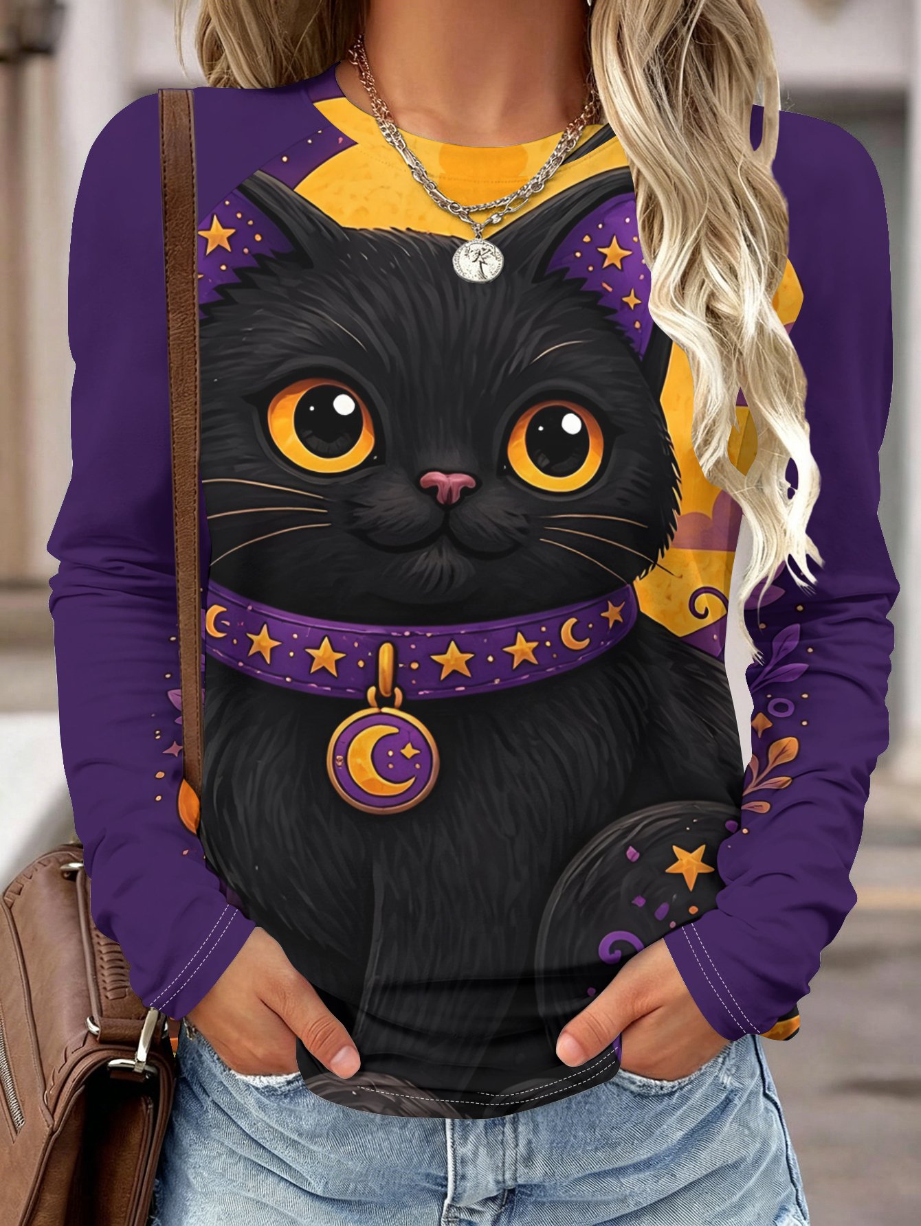 T-Shirts - Camiseta de manga comprida para mulher,