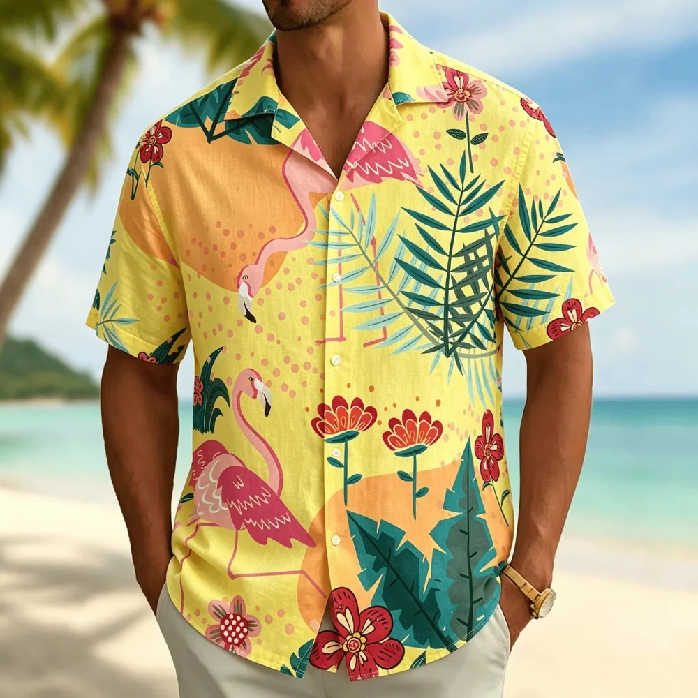 Vintage Hawaiian Floral Shirt - Camisa masculina de manga curta com