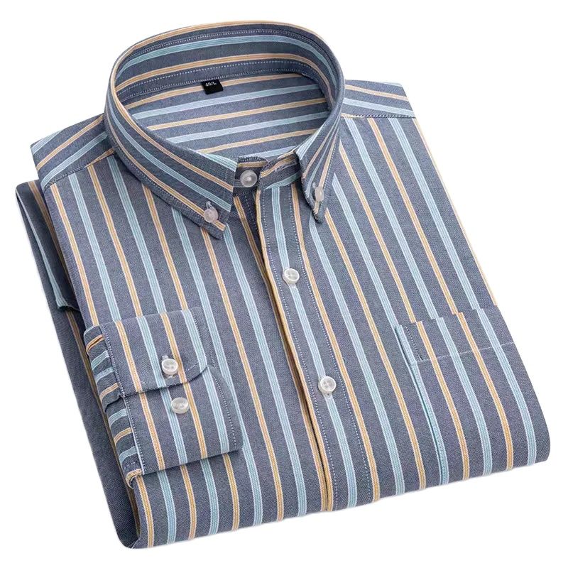 Oxford Cotton Casual Shirt Business - Camisa grande listrada/plaid 160kg, cor pura