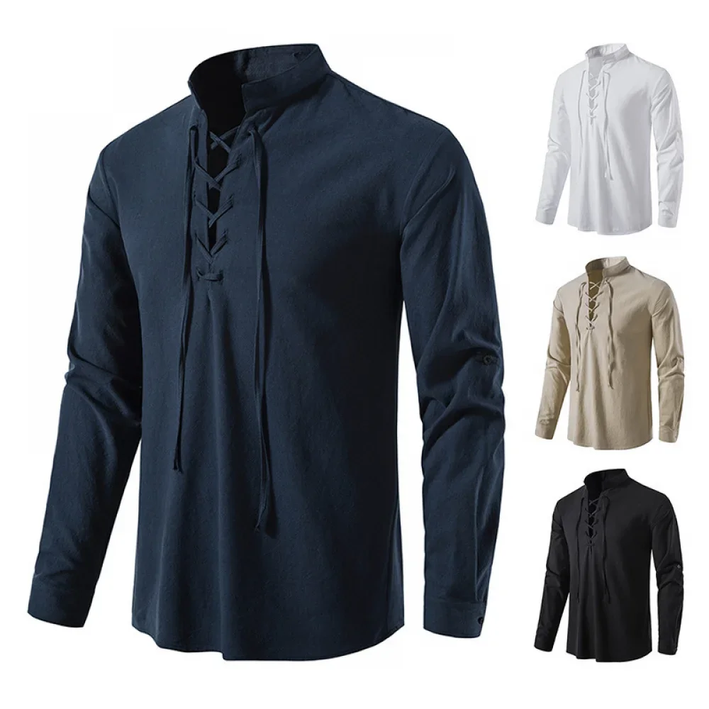 Vintage cosplay medieval mascu - Medieval Gothic Lace Up Pirate Shirt avaliação e preço