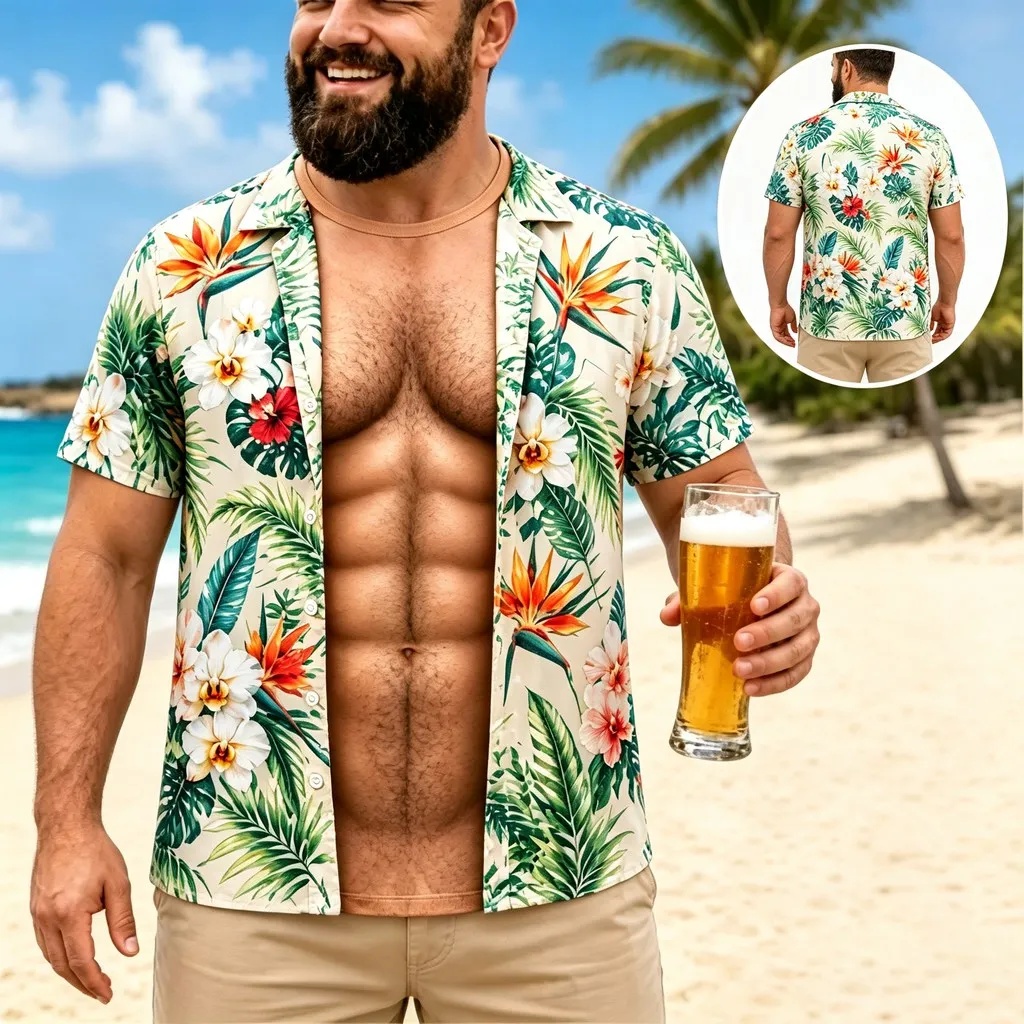 Nova Camisa Havaiana Masculina - Vintage Hawaiian Floral Shirt avaliação e preço