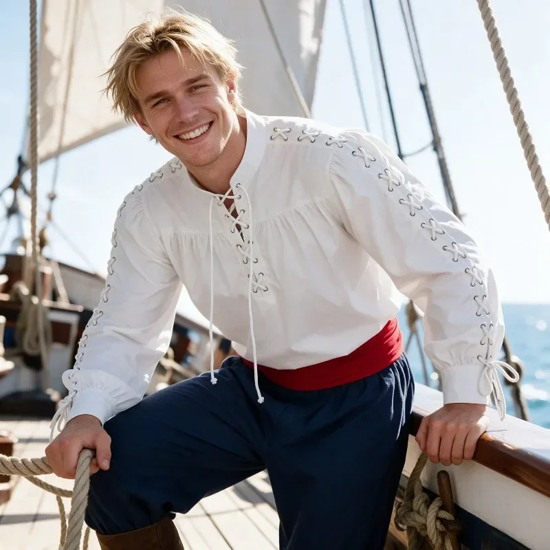 Camisa Pirata Medieval Masculi - Medieval Gothic Lace Up Pirate Shirt avaliação e preço