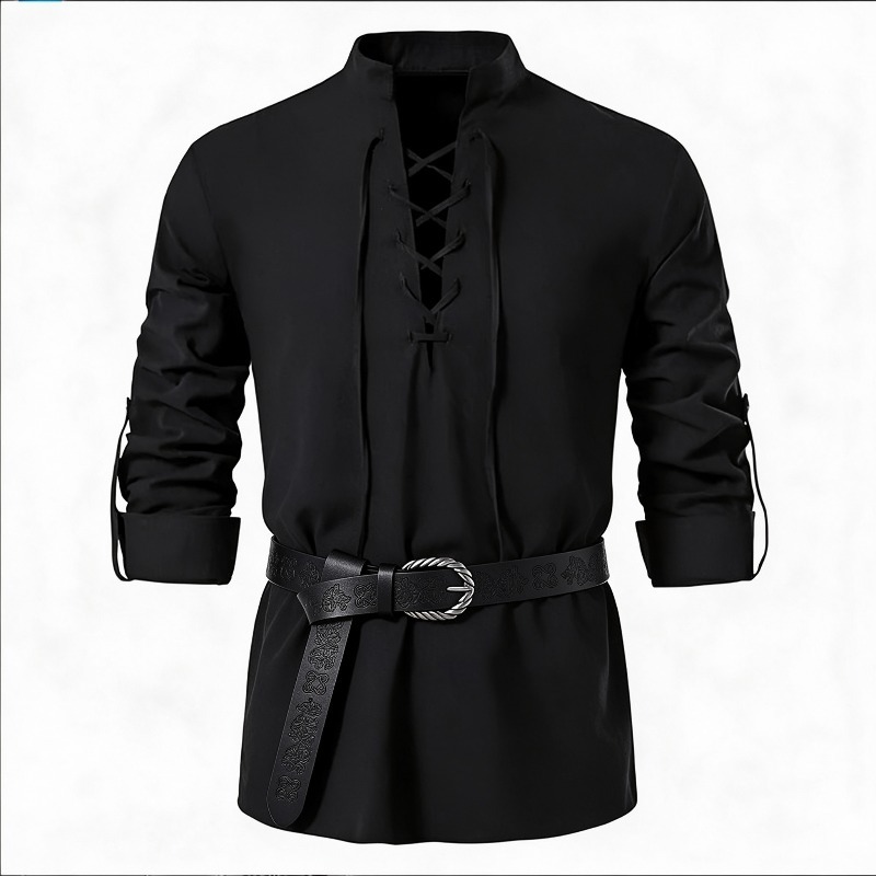 Camisa masculina com cordões,  - Medieval Gothic Lace Up Pirate Shirt avaliação e preço