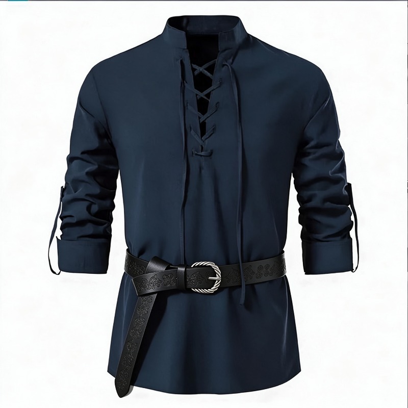 Camisa masculina com cordões,  - Medieval Gothic Lace Up Pirate Shirt avaliação e preço