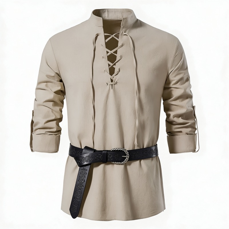 Camisa masculina com cordões,  - Medieval Gothic Lace Up Pirate Shirt avaliação e preço
