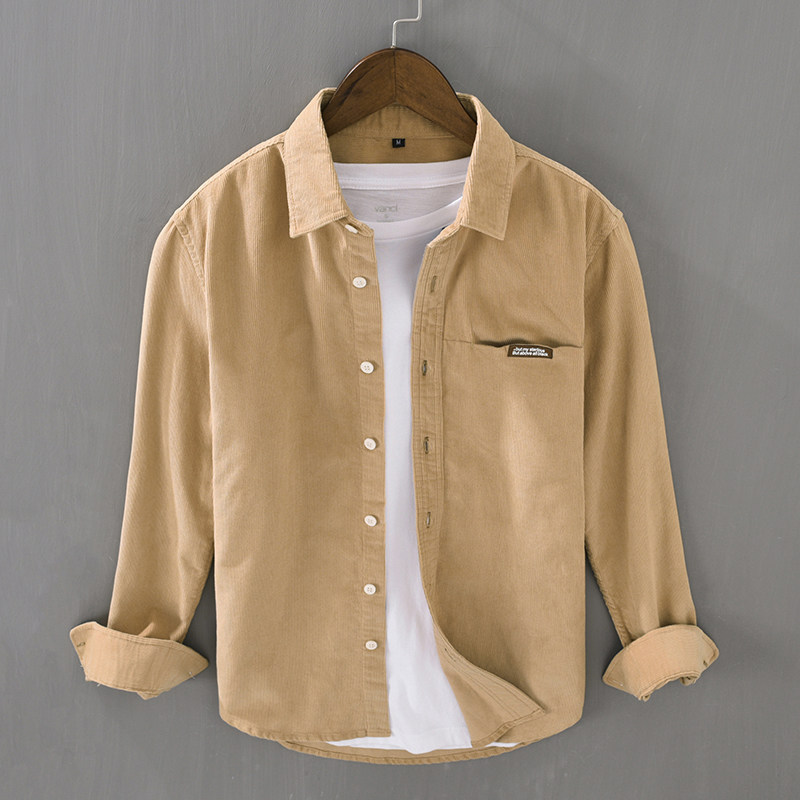 Camisa de Corduroy de Manga Lo - Corduroy Button Up Shirt Men avaliação e preço