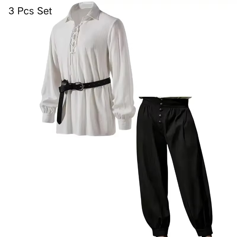 Conjunto de 3 peças de fantasi - Medieval Gothic Lace Up Pirate Shirt avaliação e preço