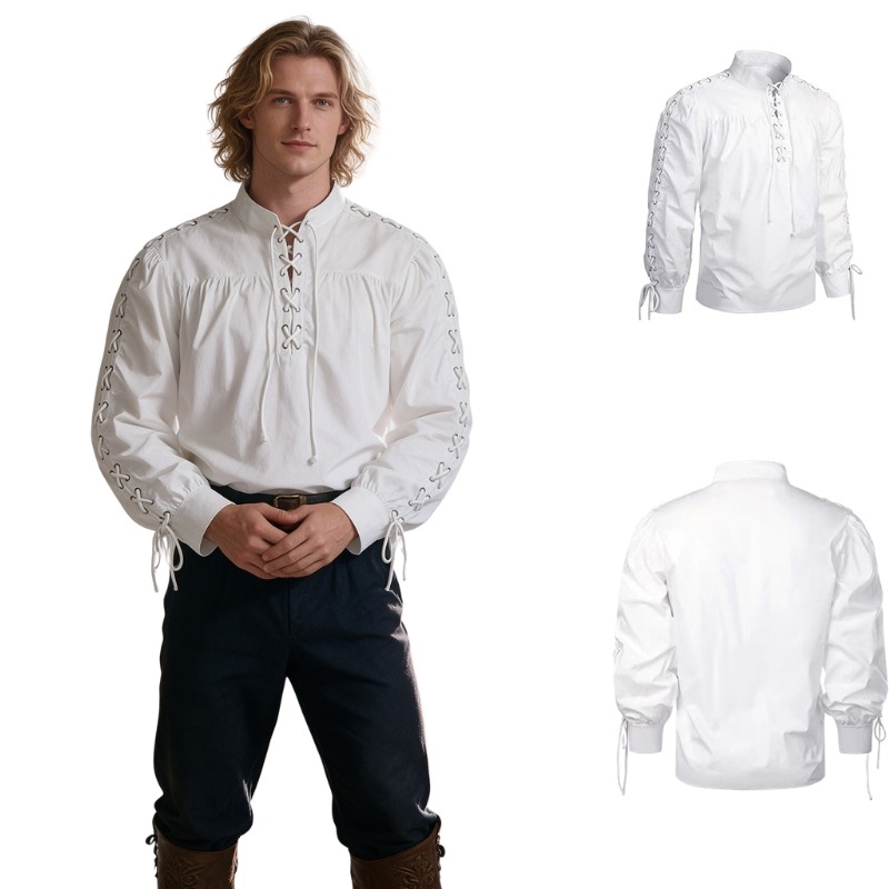 Camisa masculina vintage de ma - Medieval Gothic Lace Up Pirate Shirt avaliação e preço