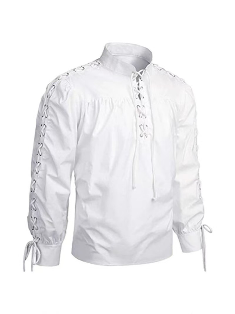 Camisa masculina vintage de ma - Medieval Gothic Lace Up Pirate Shirt avaliação e preço