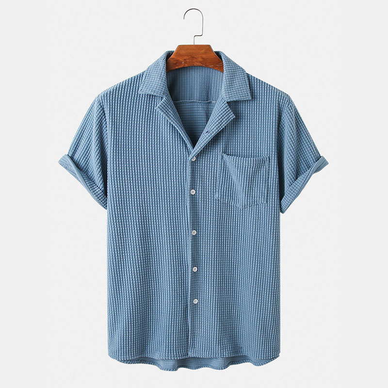Roupas de verão masculinas de  - Corduroy Button Up Shirt Men avaliação e preço